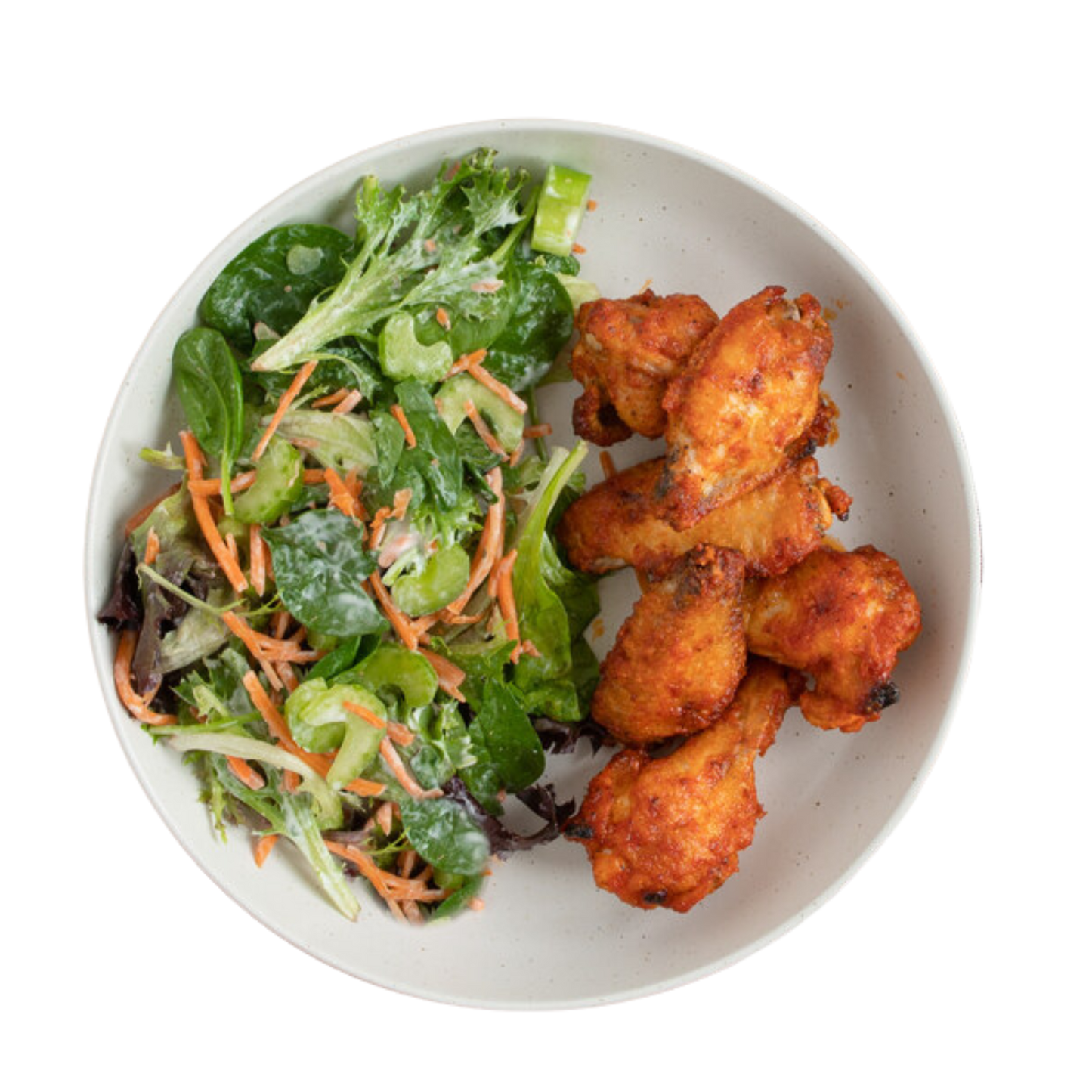Hot wings 6 st. met friet & salade (#129)