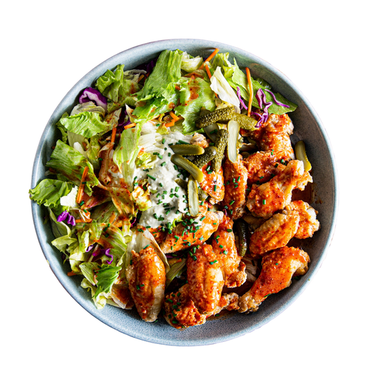 Hot wings 14 st. met friet & salade (#129a)